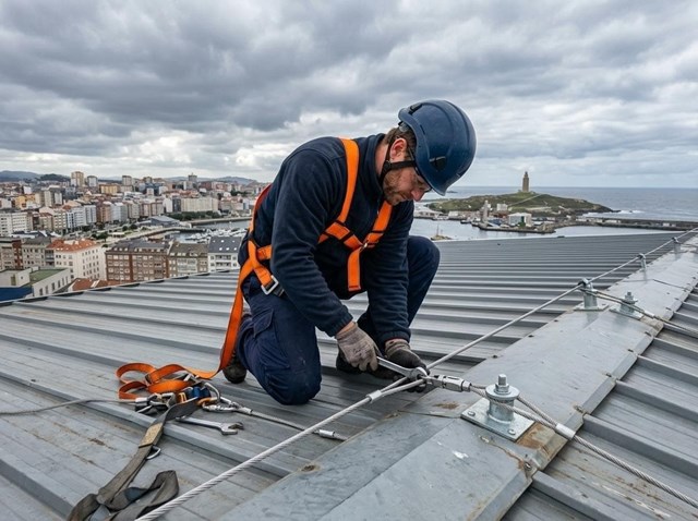 Instalación de líneas de vida certificadas en cubiertas en A Coruña - Imagen 1